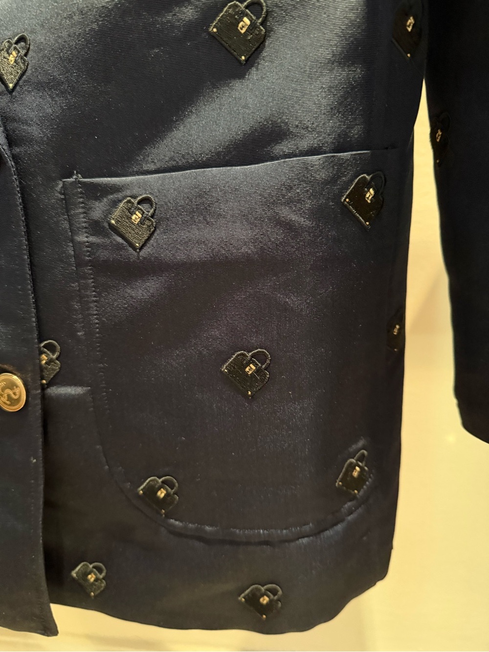 THOM BROWNE Navy Embroidered Double-Breasted Blazer with Gold Buttons - Picture 5 of 10